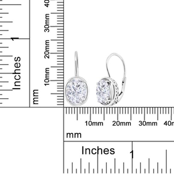 925 Sterling Silver with 4.20 Cttw White Moissanite Oval Leverback Drop Earrings - Picture 4 of 4